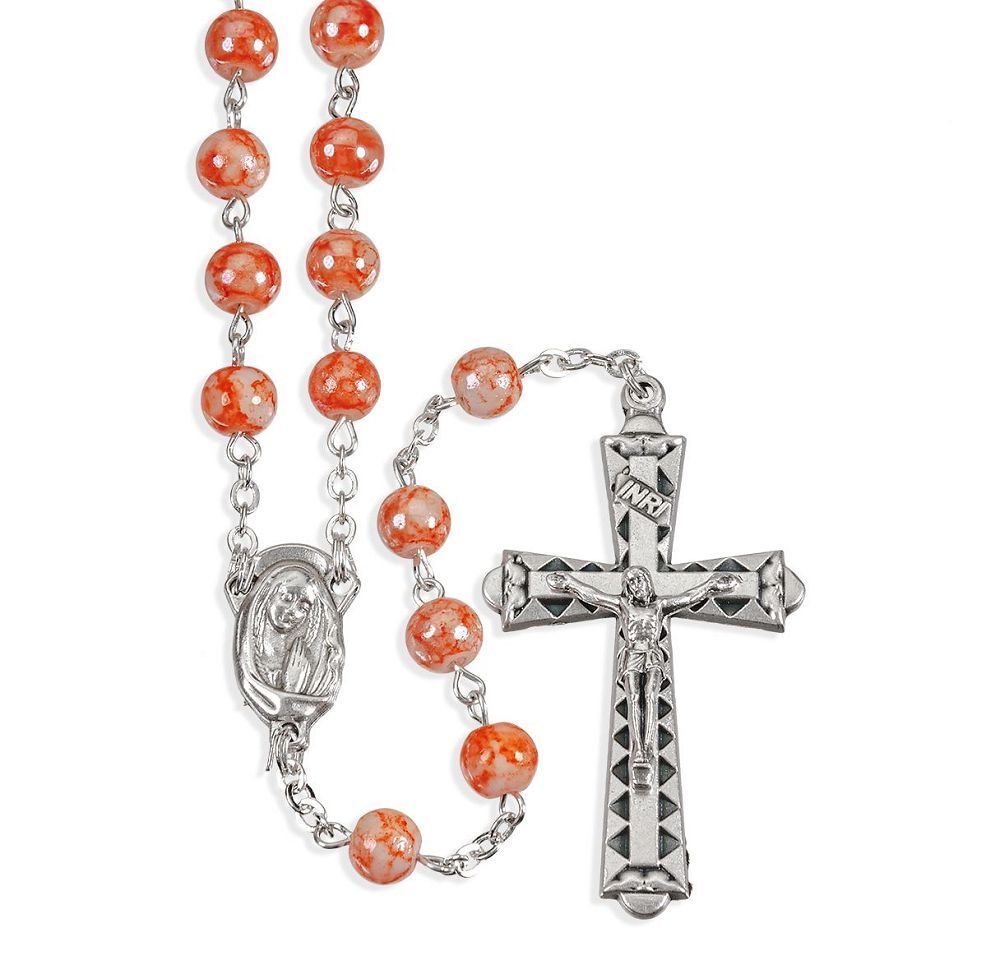 6mm Coral Marbleized Rosary w/ C