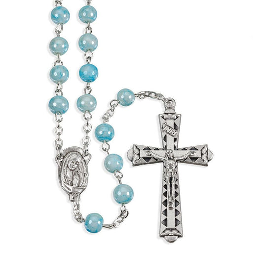 6mm Aqua Marbleized Rosary w/ Ce