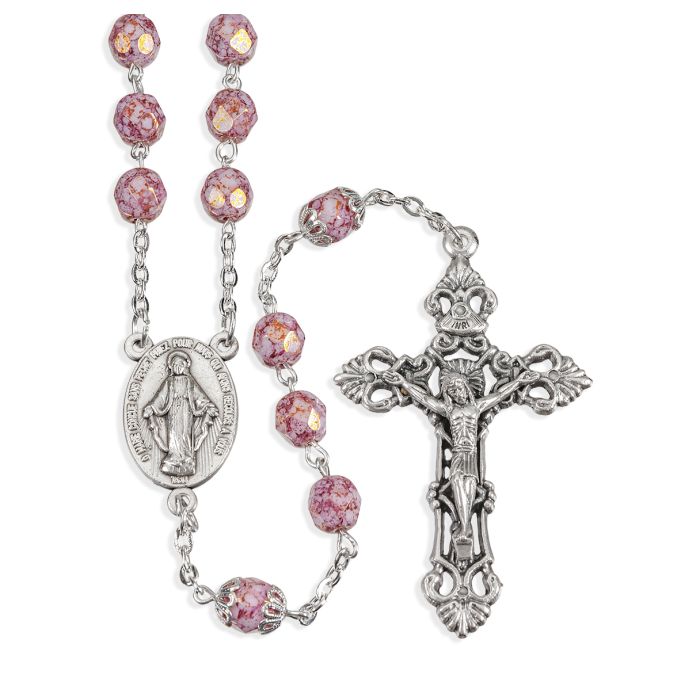 7mm Pink Alabaster Luster Glass Bead Rosary