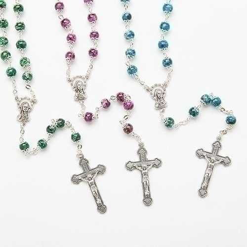 ASST SPECKLED BEAD ROSARY W/CAPS