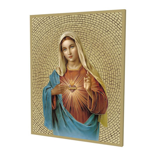 Gold Foil Mosaic Plaque of Immaculate Heart of Mary y Sagrado Corazon de Jesus