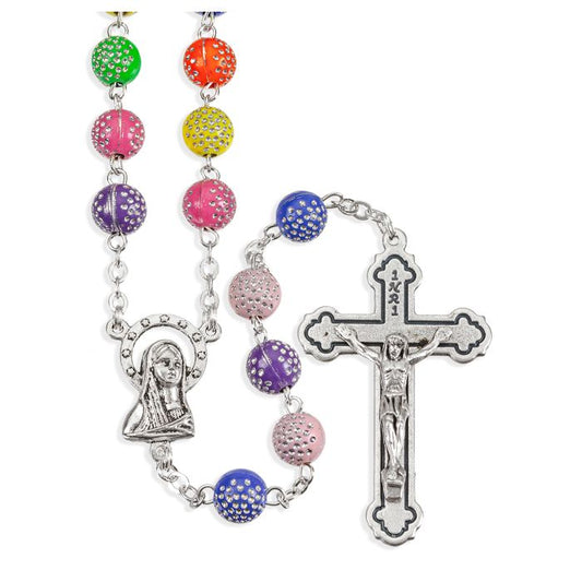 8mm Multicolored Silver Pitted Bead Rosary 1153 MC