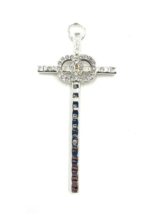 4.5" SILVER WEDDING CRUCIFIX WITH DOUBLE RINGS